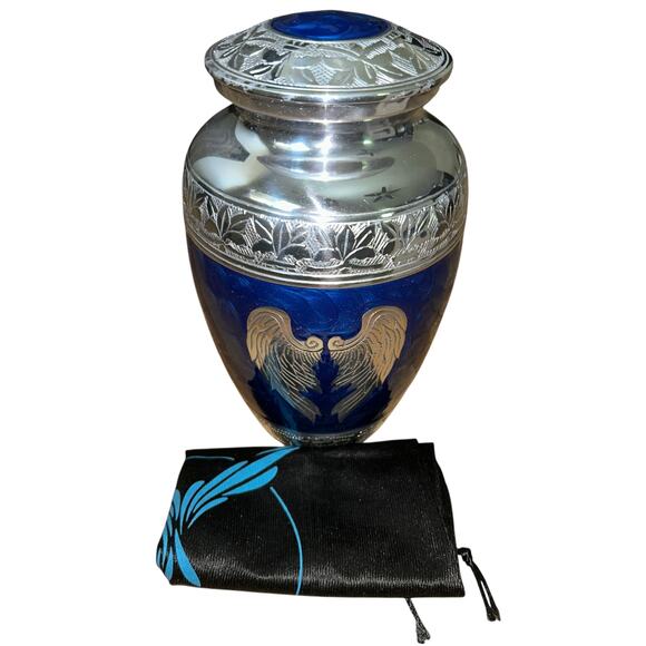 Cremation Urn for Human Ashes for Humans or Pets Angel Wings Blue - Picture 4 of 7